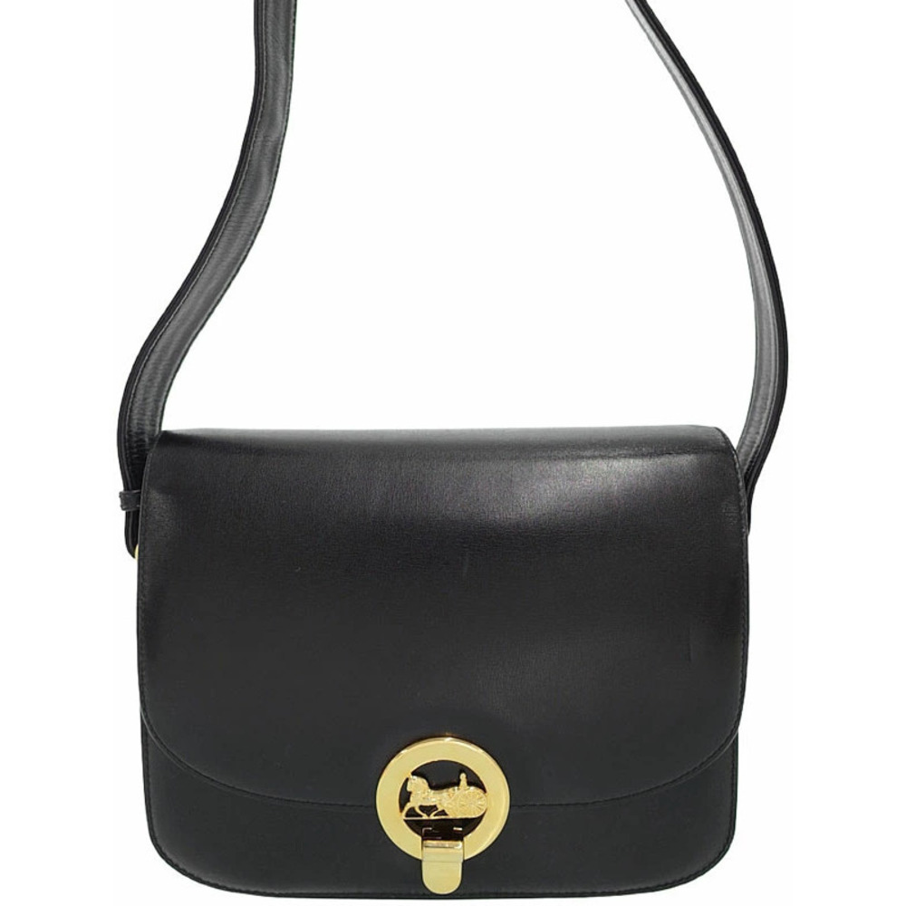 Celine Paris shoulder bag black leather horse carriage